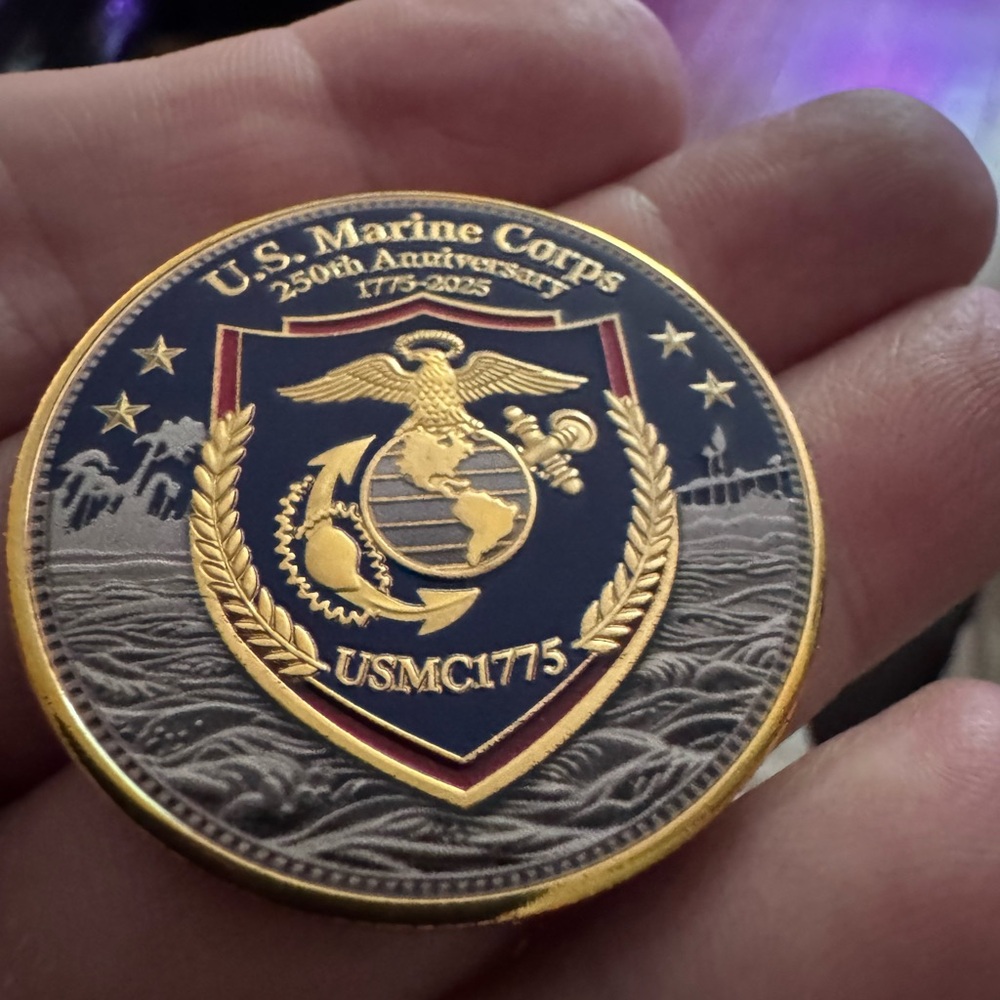 U.S. Marine Corps 250th Anniversary Challenge Coin - Blue & Gold - Picture 2 of 6